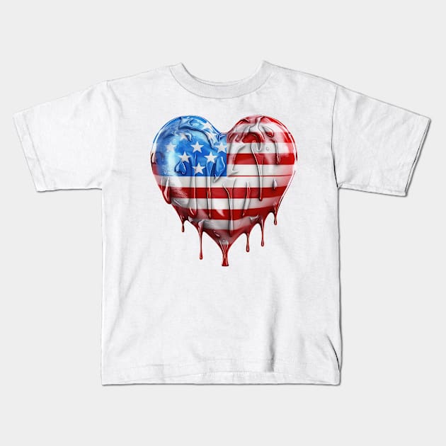 American Flag Dripping Heart #1 Kids T-Shirt by Chromatic Fusion Studio